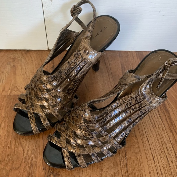 Tahari Shoes - Tahari Snake print open toe heels READ DESCRIPTION